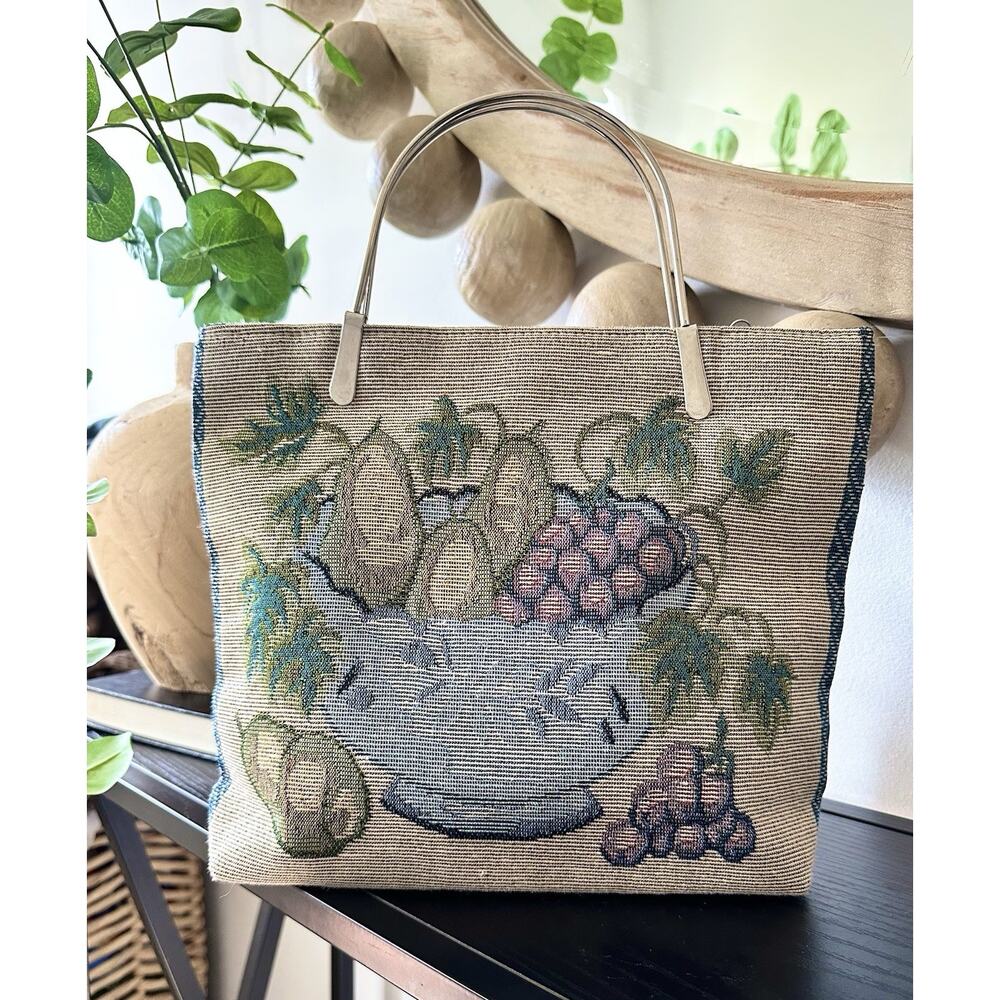 Vintage Tapestry Fruit Bowl Fabric Handbag Cottagecore
